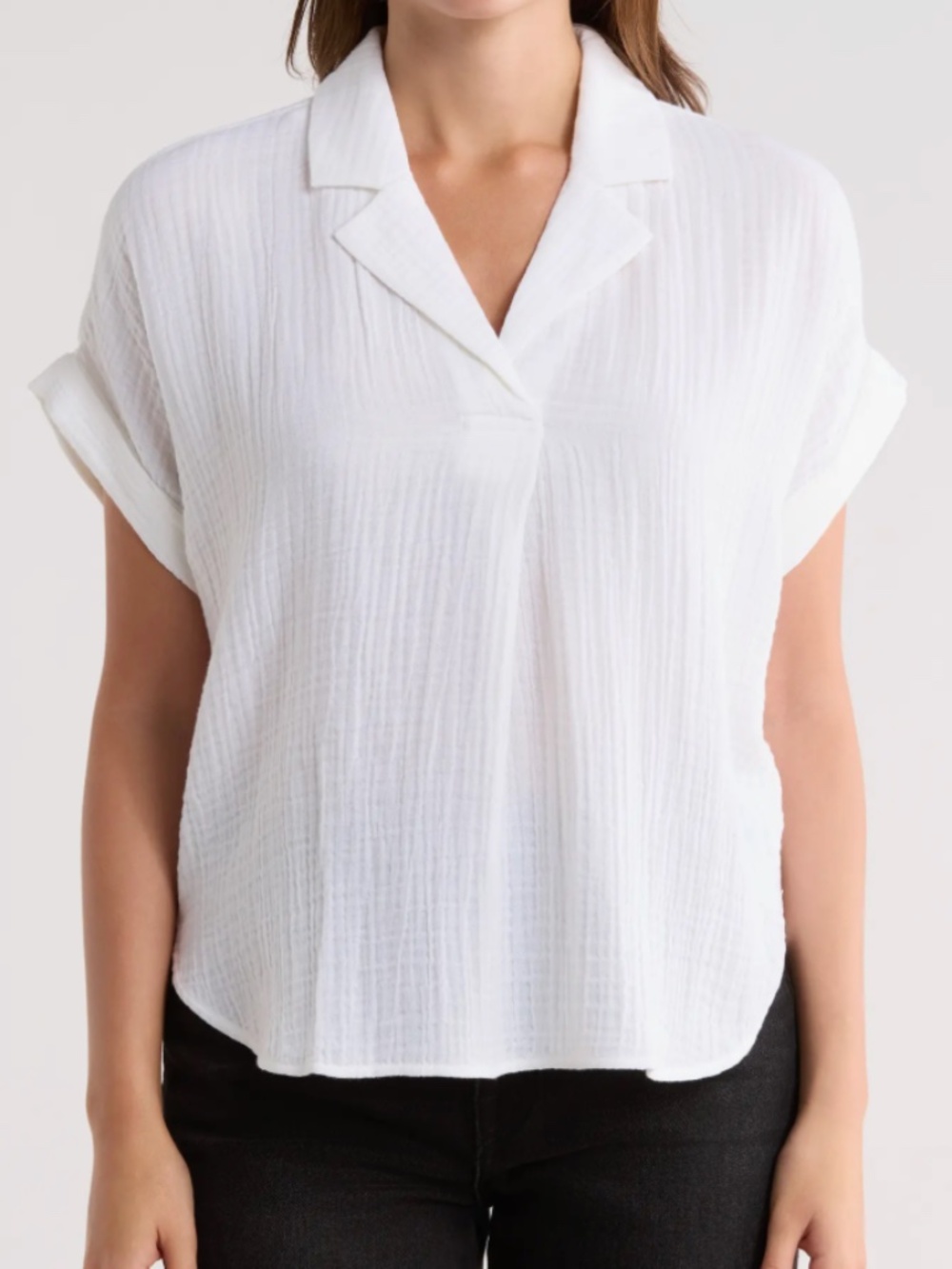 EILEEN FISHER Notch Collar Top ~ Pop Over Cotton  Shirt ~ XL ~ NWT
